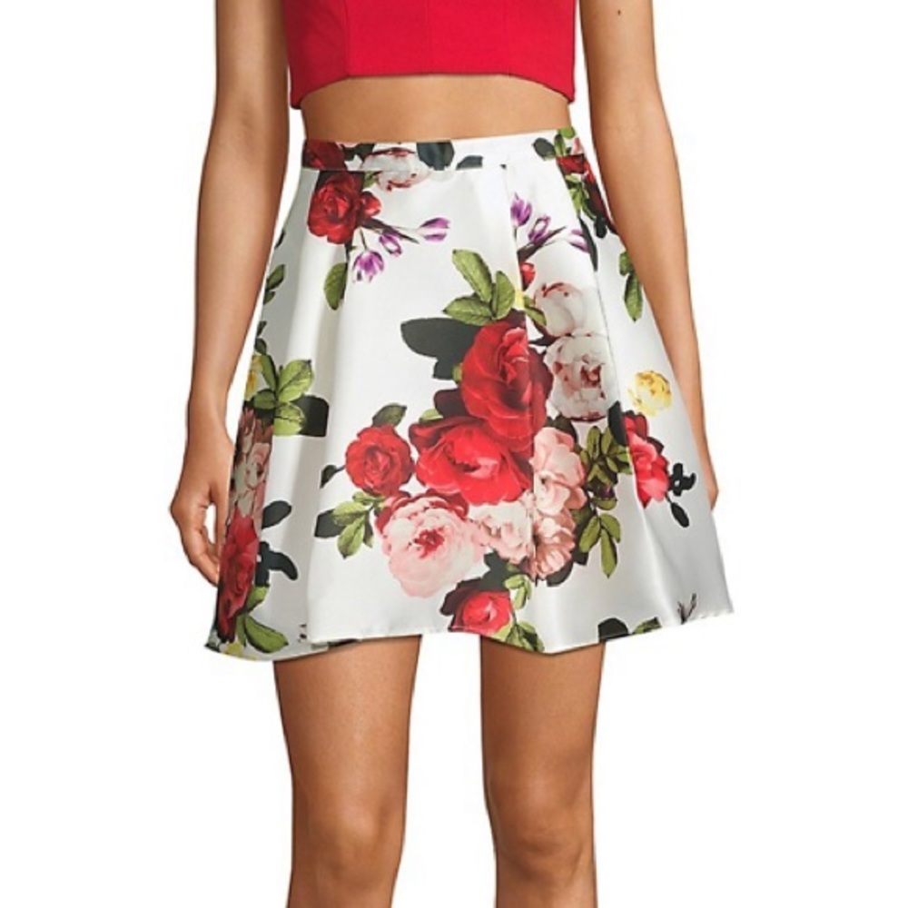 Sequin Hearts Floral Skirt, Pleated